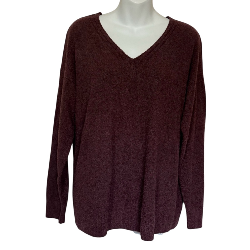 Barefoot Dreams Cozy Chic Lite Plum Knit V-Neck Sweater Size Large